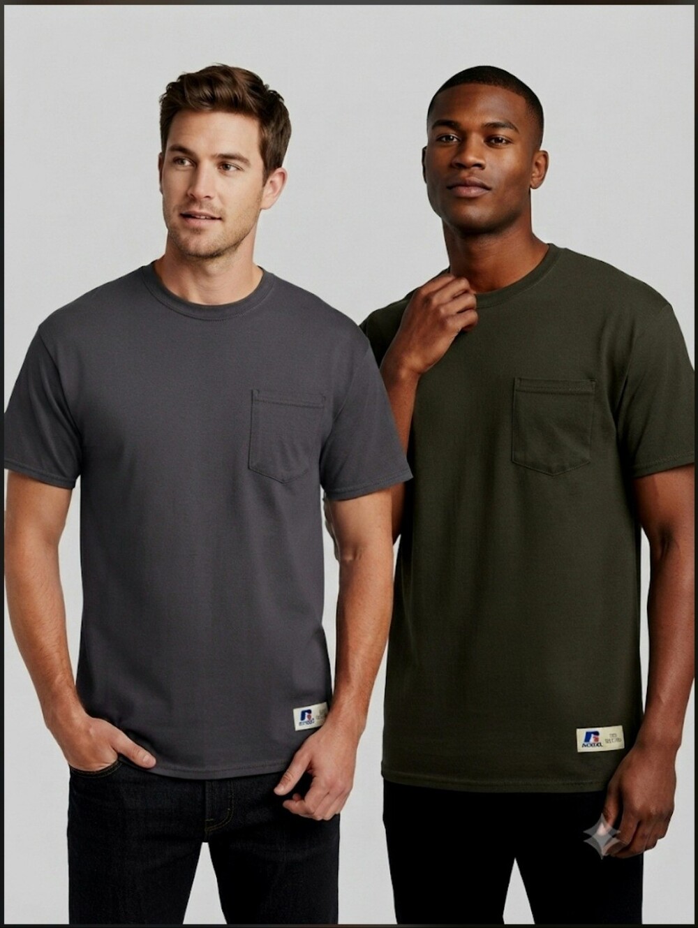 NWT Russell Athletic Pocket T-Shirt Bundle Size XL 100% Cotton 2 Pack Blue Black